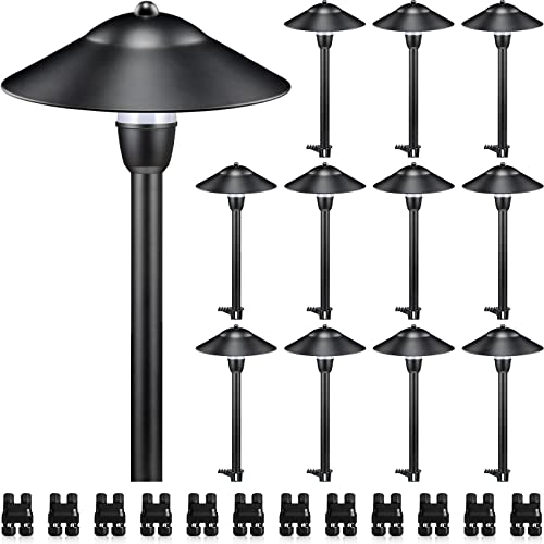 SUNVIE LED Low Voltage Landscape Lights 3W Cast-Aluminum Pathway Lights Low Voltage 12-24V Waterproof Landscape Path Lights 3000K Landscape Lighting for Yard Garden Walkway ETL Listed Cord, 12 Pack