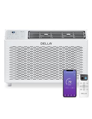 DELLA 10000 BTU Energy Saving Window Air Conditioner Cools Up to 450 Sq. Ft., GEO Location, AC Unit with WIFI Smart Controls, Remote, Dehumidifier, Fan, Reusable Filter, Easy Install Kit