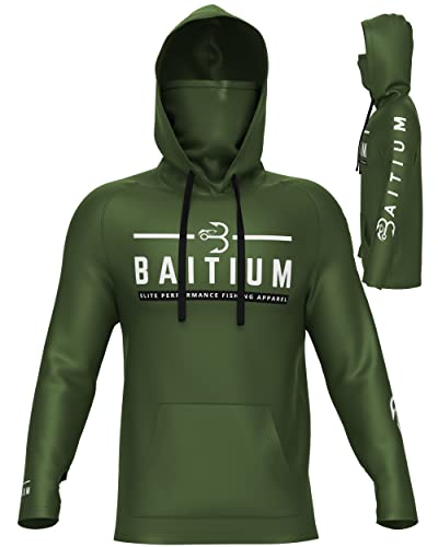 Fishing Shirts for Men, Fishing Shirt, Hooded Long Sleeve with Gaiter, Fishing Gear and Equipment, UPF50 Hoodies for Men, Sun Hoodie Mens, Fishing Clothes for Men (Large, Green)
