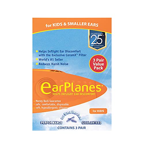 Original Children's EarPlanes by Cirrus Healthcare Ear Plugs Airplane Travel Ear Protection 3 Pair Bonus Value Pack
