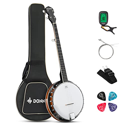 Donner Banjo Full Size 5 String Tenor Banjolele Guitar with Banjo Kit Tuner Gig Bag, Stringed Musical Instruments for Adult Beginner，DBJ-200