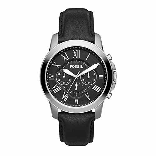 Fossil Men's Grant Quartz Stainless Steel and Leather Chronograph Watch, Color: Silver, Black (Model: FS4812)