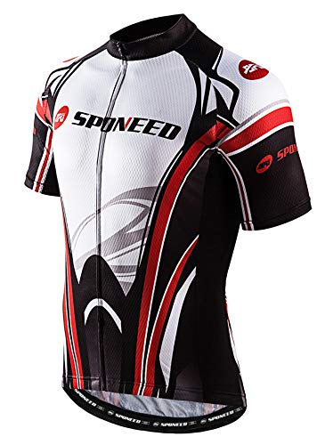 Bike Jersey for Men Cycling shirt Race Fit Cycle Gear Bicycle Tops Full Zip Moisture Wicking Biking US L White-red