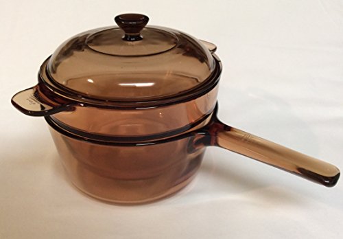 Corning Visions Vision Ware Amber 3 Piece Double Boiler Sauce Pan w/ Lid