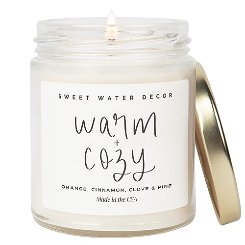 Sweet Water Decor Warm and Cozy Candle | Pine, Orange, Cinnamon, and Fir Winter Scented Soy Candles for Home | 9oz Clear Jar, 40 Hour Burn Time, Made in the USA