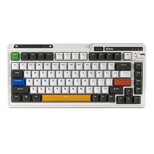 KZZI K75 PRO RGB 75% Wireless Gasket Mechanical Keyboard, Triple Mode BT 5.0/2.4G/USB-C 82 Keys Hot Swappable Gaming Keyboard w/Knob & Power Display, Custom Linear Switches, Black White