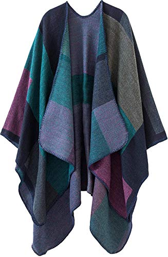 Lacavocor Women's Warm Shawl Wrap Cape Winter Sweaters Open Front Poncho, A1-purple