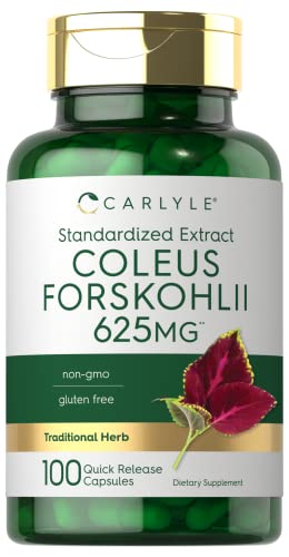 Carlyle Coleus Forskohlii Capsules | 625mg | 100 Count | Non-GMO & Gluten Free Standardized Extract | Forskolin Supplement