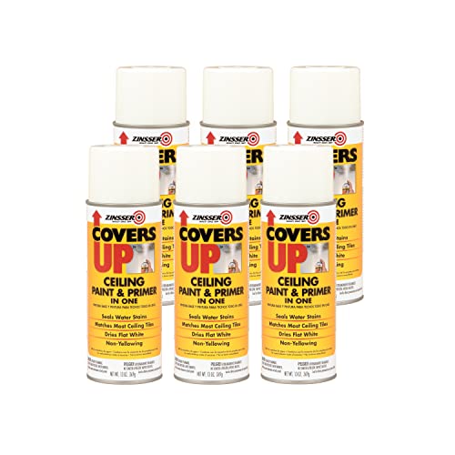 ZINSSER 3688 White Zinsser Covers up Ceiling Paint and Primer in 1, 13 Ounce Aerosol Spray Can (Pack of 6)