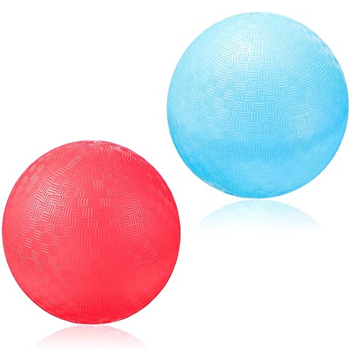 Pack of 2 Rubber Balls 5 Inch Playground Balls for Kids Outdoor Bouncy Ball Set Red Blue Dodgeball Balls Inflatable Handball Ball Kickball Ball for Yoga Play Exercise Playground Soccer Basketball