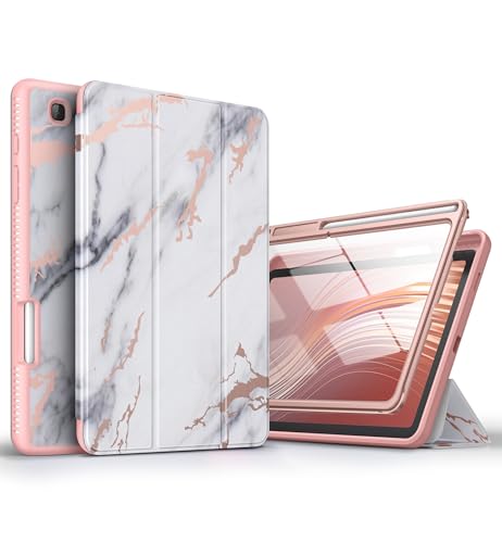 SURITCH Case for Samsung Galaxy Tab S6 Lite 10.4', [Built in Screen Protector] [Pencil Holder] [Auto Sleep/Wake] Lightweight Leather Case Full Body Smart Cover with Magnetic Trifold Stand-Marble