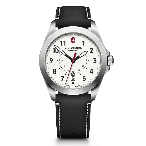 Victorinox Swiss Army Heritage Watch - Premium Swiss Watch for Men - Stainless Steel Analog Wristwatch - Great Gift for Birthday, Holiday & More - White Dial, Black Leather Strap