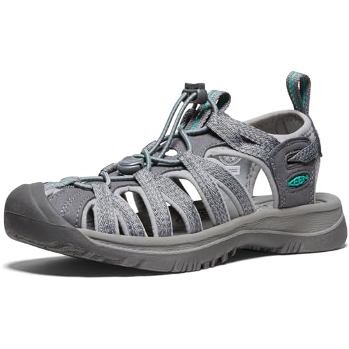 KEEN Women's Whisper Closed Toe Sport Sandals, Medium Grey/Peacock Green, 9