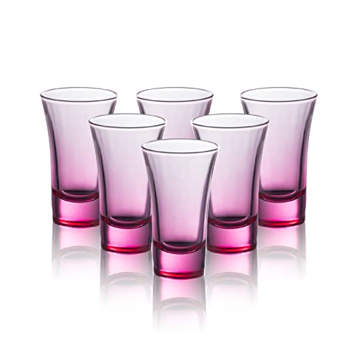 M&N HOME Pink Shot Glasses, 2 Oz Set of 6 Colored Shot Glasses, Whiskey Glasses, Tequila Shot Glasses, Cocktail Glasses, Round Shot Glasses (Ombre Pink Set)