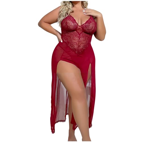 today deals prime Sexy Lace Lingerie for Women Plus Size Babydoll Boudoir Outfits for Sex Naughty Exotic Slutty Mesh Nightie Side Split Chemise 2023 Christmas Valentine's Day