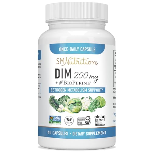 DIM Supplement 200 mg | Estrogen Balance for Women & Men | Hormone Balance, Hormonal Acne Supplements, Menopause Support, Antioxidant Support | Clean Label Project Certified, Vegan, Soy Free | 60 Ct.