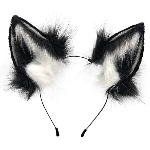HAOAN Handmade Faux Fur Fox Wolf Ears Headband Halloween Christmas Cosplay Party Costume Accessories