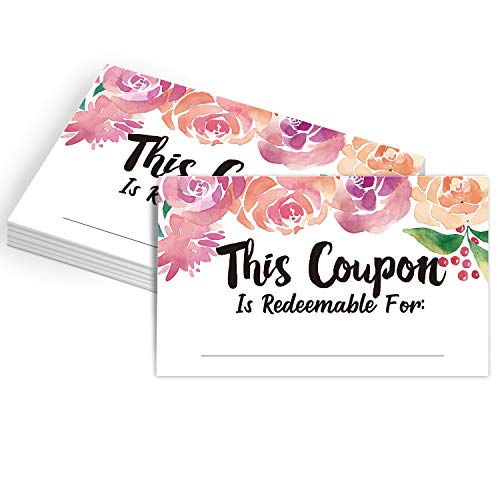 50 Coupon Cards, Floral Blank Gift Certificates Redeem Vouchers for Business, Coupons for Mom, Wife, Husband, Business - Vouchers, Business Services Coupon to Offer Customer Rewards and Incentives