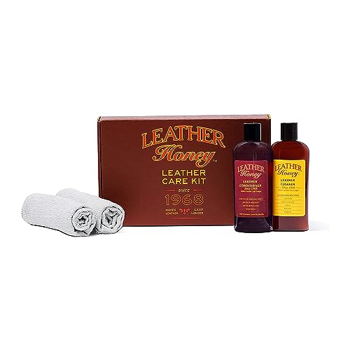 Leather Honey Complete Leather Care Kit: Cleaner, Conditioner, 2 Cloths. Non-Toxic Leather Care Made in the USA Since 1968. Restore Couches, Car Seats & Interior, Jackets, Shoes & Bags. For Any Color