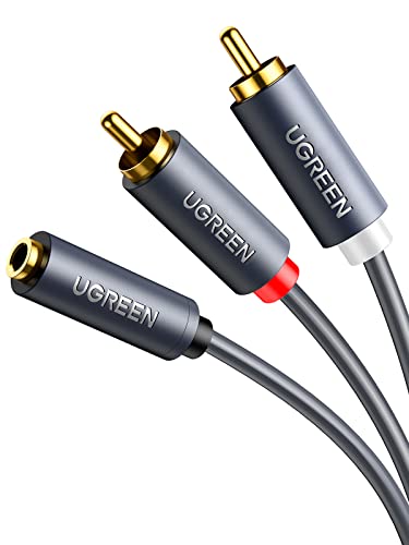 UGREEN 3.5mm Female to 2 RCA Male Cable Gold Plated Stereo RCA Auxiliary Audio Adapter Flexible Metal Shell RCA Y Splitter Aux Cord Compatible with iPod MP3 DVD DJ Controller Mixer Speaker, 3 FT
