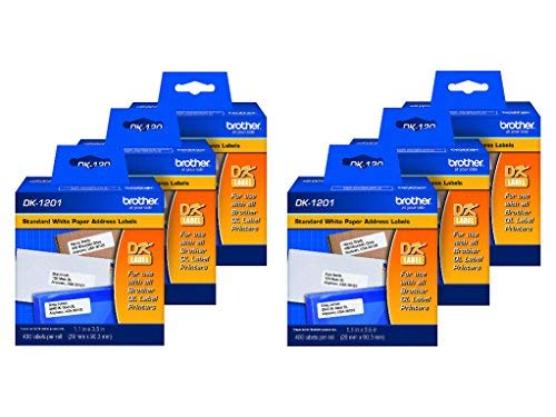 Brother Genuine DK-1201 6-Pack Die-Cut White Paper Standard Address Labels for QL Printers, 1.1' x 3.5' (29mm x 90.3mm) Individual Label Size, 2,400 Total Labels