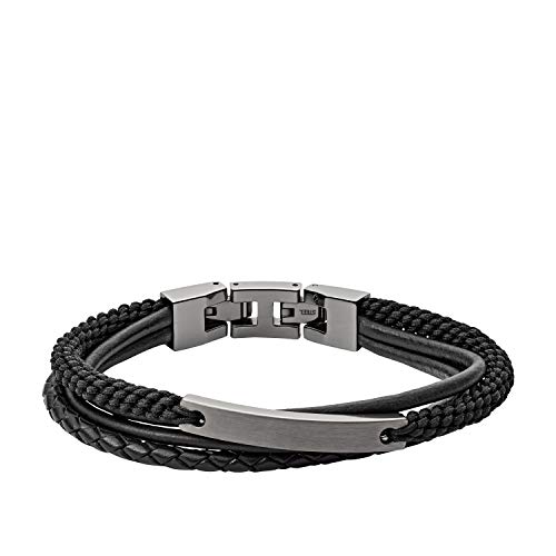 Fossil Men's Stainless Steel Engravable ID Bracelet, Color: Black/Brown, Gunmetal (Model: JF03185793)