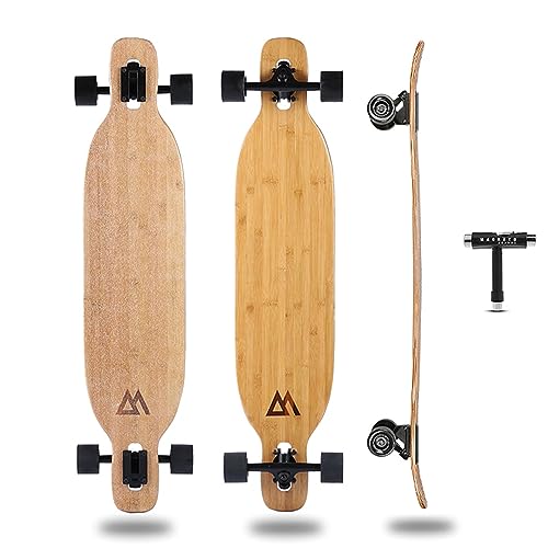 Magneto Longboards Bamboo Longboards| 42” x 9” | for Cruising, Carving, Free-Style, Downhill and Dancing (Bamboo Drop & Fiberglass Through Longboard)