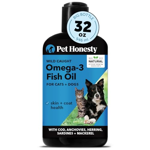 PetHonesty Omega 3 Fish Oil Supplement for Dogs & Cats (32oz), Wild Caught Omega 3 Fish Oil for Skin and Coat Health, Supports Shedding, Skin & Coat, Immunity, Joint, Brain & Heart, EPA + DHA