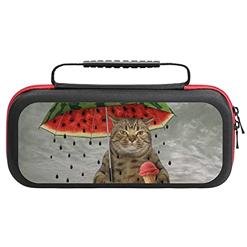 Cute Cat Holding An Umbrella And Ice Cream Travel Carrying Case Tote Bag For Nintendo Switch Accessories Holds 20 Game Card Bag