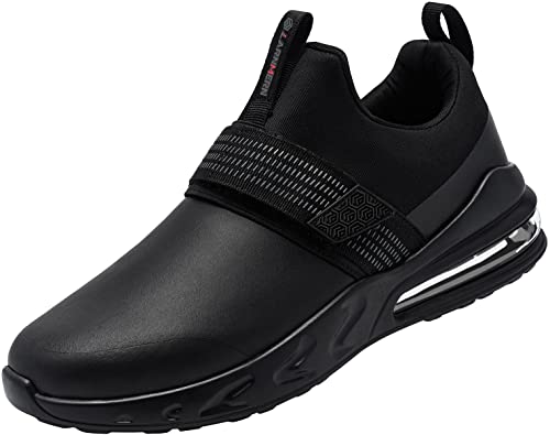 LARNMERN Non Slip Work Shoes for Men Kitchen Chef Slip Resistant Shoe Waterproof Food Service Restaurant Slip on Sneakers Walking and Casual Air Cushion Working Footwear(Black/10)