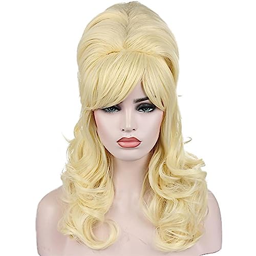 Kalyss Blonde Beehive Wig Women's Curly Wavy Long Heat Resistant Synthetic Hair Cosplay Costume Wigs (Blonde)