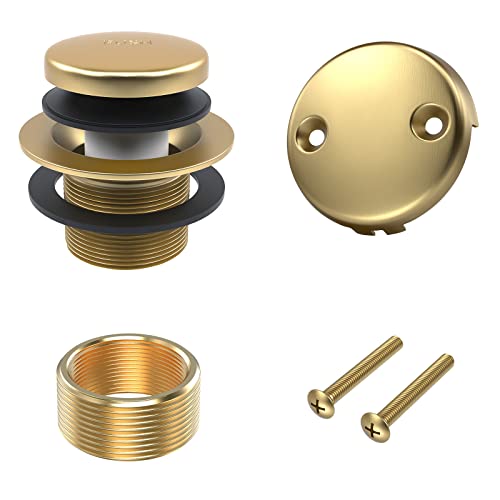 All Metal Tip-Toe Bathtub Drain Kit with Two-Hole Overflow Faceplate and Universal Fine/Coarse Thread Assembly, Bath Tub Drain Kit fits All Bathtub -Brushed Gold
