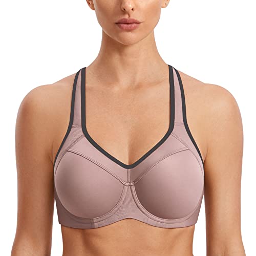 SYROKAN Women's Full Support High Impact Racerback Lightly Lined Underwire Sports Bra Brick 34D