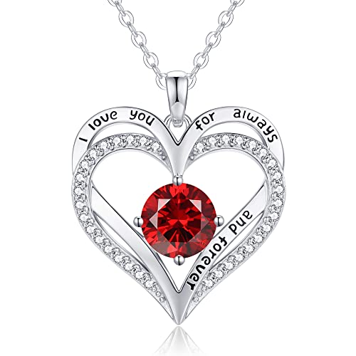 LOUISA SECRET Love Heart Birthstone Necklaces for Women, 925 Sterling Silver Women Pendant Necklace, Mother’s Day Birthday Anniversary Jewelry Gift for Woman Mother Mom Wife Her Girlfriend Girl