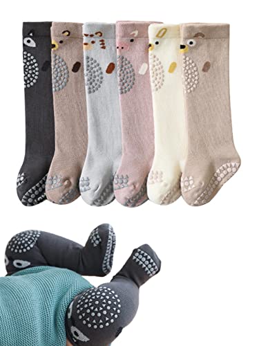 Toddlers Knee High Socks Girl Boy Non Slip with Grips Anti Skid Socks Newborn Infant Indoor Floor Crawling Tube Stockings (as1, age, 0_month, 12_months, S)