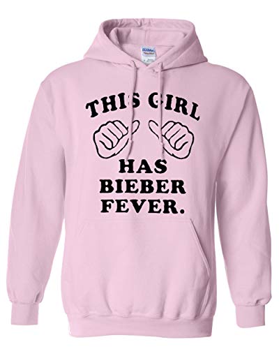 This Girl Has Bieber Fever Hoodie Justin Sweatshirt Adult (Small, Light Pink w/ Black)