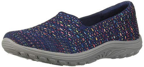 Skechers Women's Reggae Fest-Wicker-Engineered Knit Twin Gore Slip on (Willows) Loafer Flat, Navy, 7.5