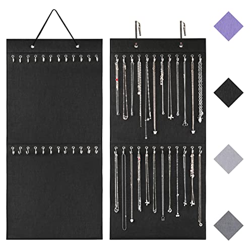 Dofilachy Hanging Jewelry Organizer, Necklace Holder with 24 Hooks - Jewlwey Organizer Wall Mounted for Earrings Necklace Bracelet Display (Black)