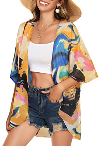 Women Kimono Cardigans Swimsuit Cover Ups Hawaiian Blouse Loose Fitting Plus Size Tops(SAPT,3XL)
