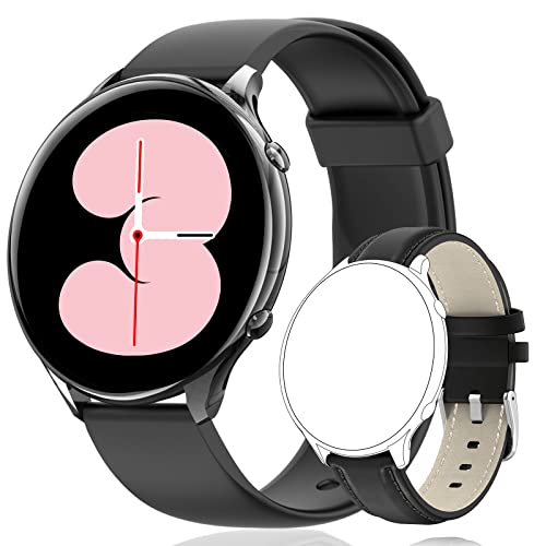 Smart Watch for Women Men 1.3” Full Touch Fitness Trackers Watch with Female Health Tracking Heart Rate Temperature Monitor Waterproof Activity Tracker with 24 Sports Modes for Android iOS (Black)