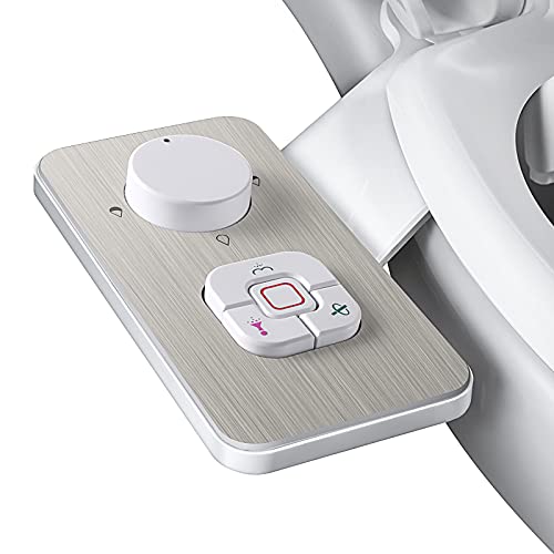 SAMODRA Bidet Attachment, Non-Electric Cold Water Bidet Toilet Seat Attachment with Pressure Controls, Retractable Self-Cleaning Dual Nozzles for Frontal & Rear Wash - Brushed Nickel