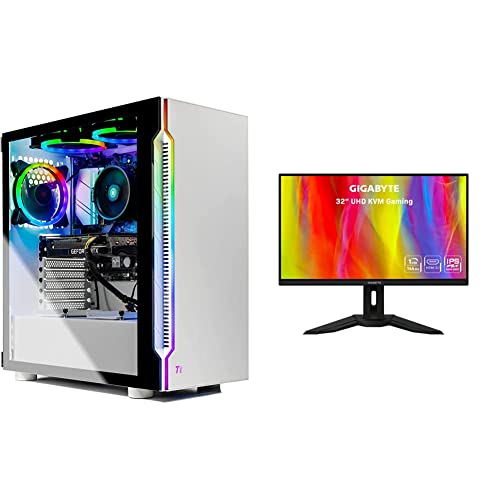 Skytech Gaming Archangel Gaming Computer PC Desktop – Ryzen 5 5600X 3.7GHz, RTX 3060 TI 8G, 1TB & GIGABYTE M32U 32' 144Hz 4K FreeSync Compatible Gaming Monitor, SS IPS, 3840x2160 Display