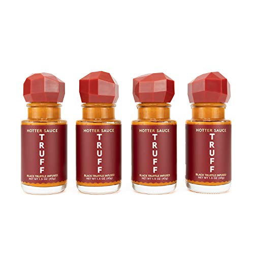 TRUFF Hotter Sauce 4-Pack Mini Set, Portable Travel Bottles of Gourmet Hot Sauce, Black Truffle and Chili Peppers, Gift Idea for the Hot Sauce Fans, An Ultra Unique Flavor Experience (1.5 oz, 4 count)