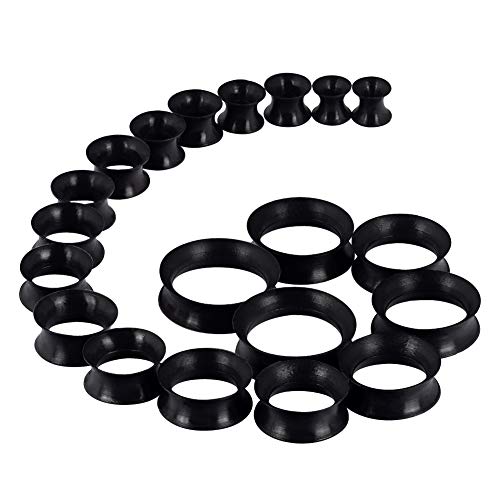 Oyaface 20pcs Plugs Kit 2g-1' Silicone Ear Skin Gauges Hard Ear Expander Tunnels Stretching Set (thin-black)