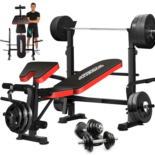 OPPSDECOR 8 in 1 650lbs Weight Bench Adjustable Bench Press Set with Squat Rack Olympic Workout Bench with Leg Developer Preacher Curl Foldable Weight Benches For Home Gym OPX496