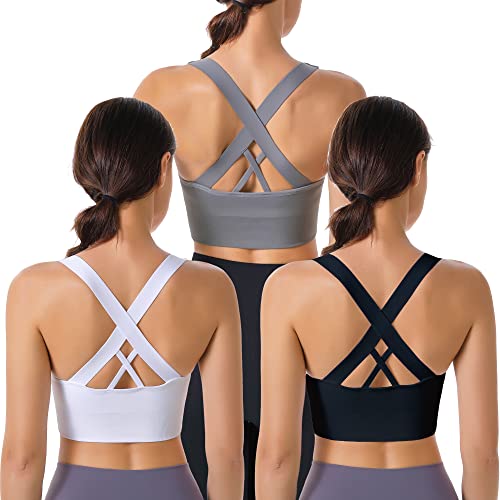 Evercute Sports Bra for Women Padded Medium Support Criss Cross Strappy Bras Seamless High Impact Yoga Exercise Athletic Bras