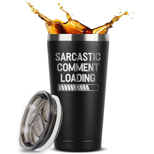 Funny Gifts for Men - Sarcastic Comment Loading, Insulated Coffee Tumbler with Lid - Funny Coffee Travel Mug - Gifts for Fathers Day - Gag Gifts for Dad Grandpa Boyfriend - Tumbler For Men 16 oz Black