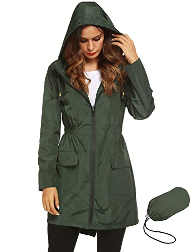 LOMON Women Waterproof Lightweight Rain Jacket Active Outdoor Hooded Raincoat (XXL, amy green)