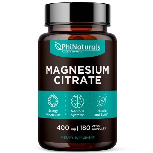 Magnesium Citrate Powder Capsules 400mg – [180 Count] Pure Non-GMO Supplements – Made in The USA