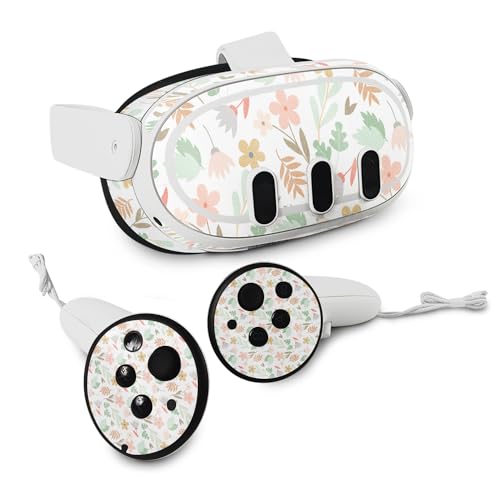 MightySkins Glossy Glitter Skin Compatible with Meta Quest 3 - Neutral Flowers | Protective, Durable High-Gloss Glitter Finish | Easy to Apply